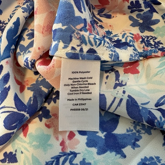 Talbots Blouse Ruffle Trim Popover Too Women's Sz 3X Plus Blue Pink Floral Sheer - Picture 5 of 9